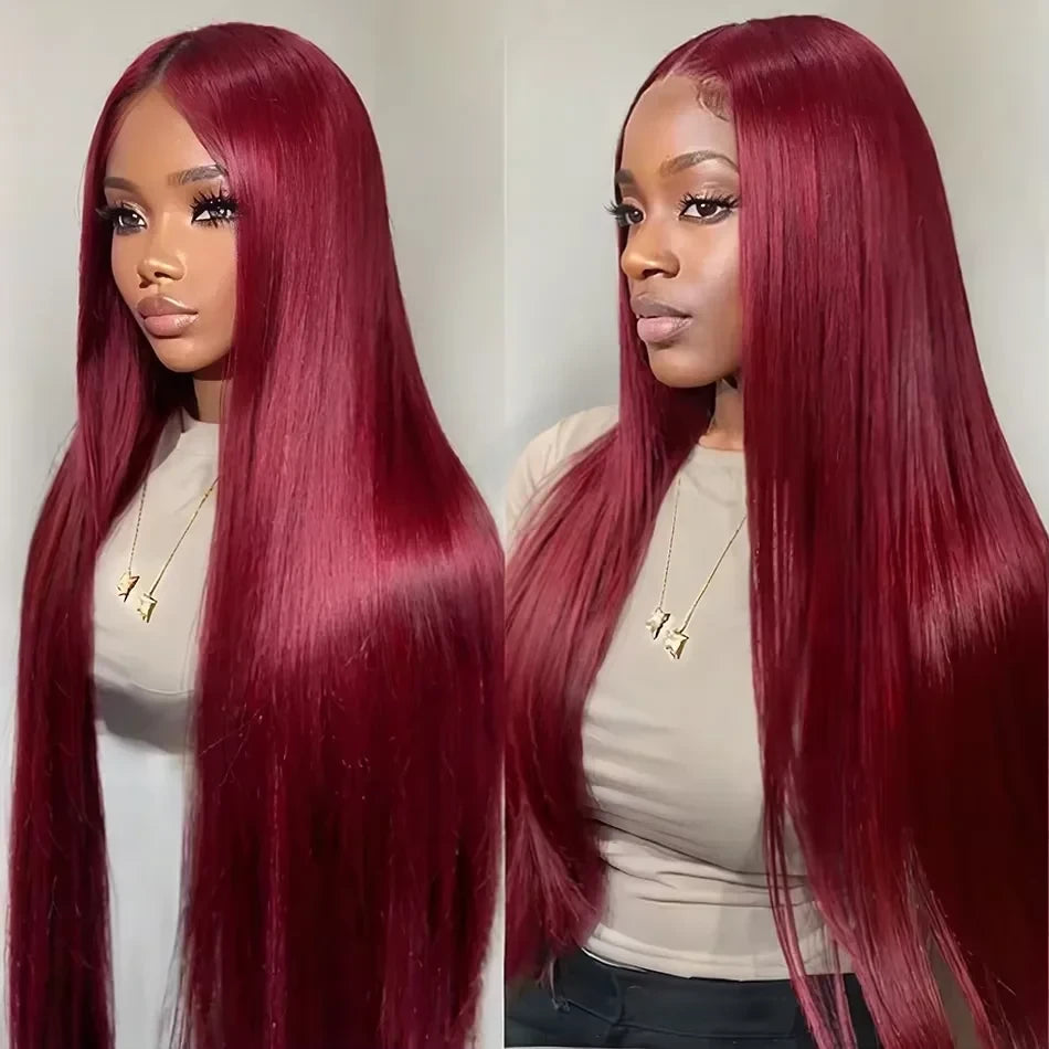 Burgundy Straight Human Hair Lace Wig