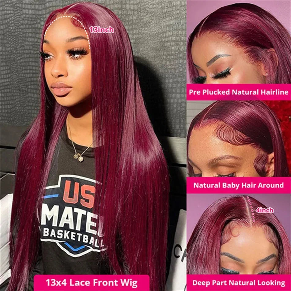 Burgundy Straight Human Hair Lace Wig