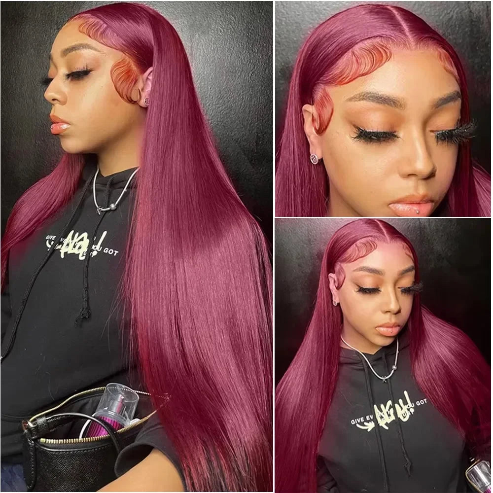 Burgundy Straight Human Hair Lace Wig